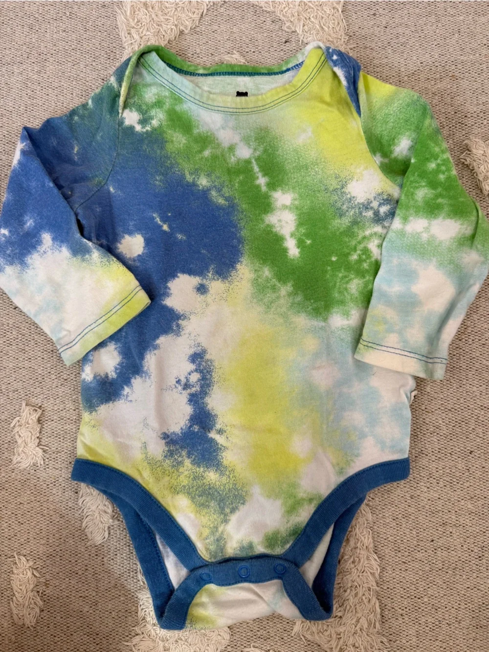 GAP Long-Sleeve Tie-Dye One-Piece Bodysuit in Blue, Green & Yellow